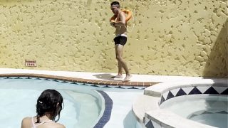horny young mexican couple having a hot fuck session in the pool