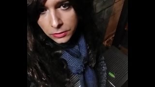 Young french crossdresser walk out by night and handjob himself 2/2